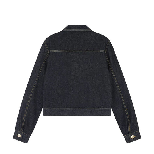 Damen Kurz geschnittene Jeansjacke mit Schulterklappen, Reißverschluss und Taillengürtel Nord Taschen