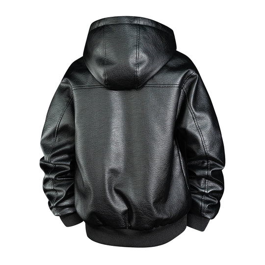 Herren Lederbomberjacke mit Teddyfutter und Kapuze Nord Taschen