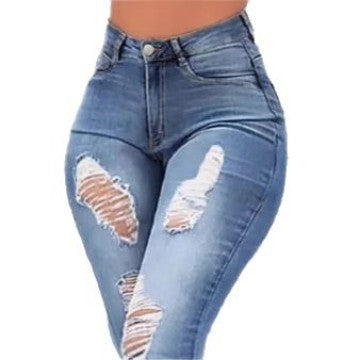Damen High-Waist Flared-Jeans mit sculptendem Schnitt, Destroyed-Kniepartien und fransigem Volant-Saum Nord Taschen