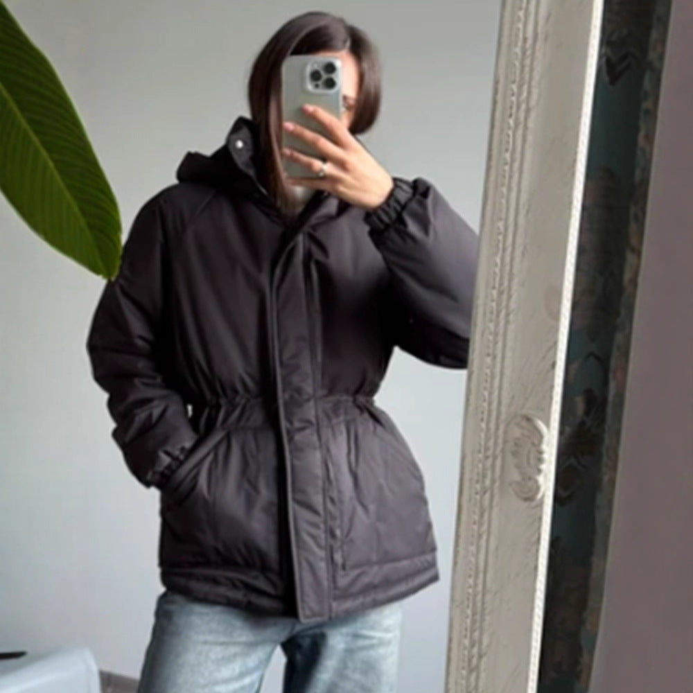Damen Steppparka mit hohem Kragen, tailliertem Kordelzug und Kapuze Nord Taschen