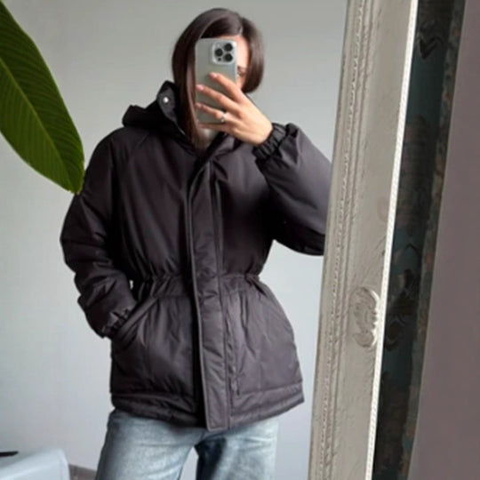 Damen Steppparka mit hohem Kragen, tailliertem Kordelzug und Kapuze Nord Taschen