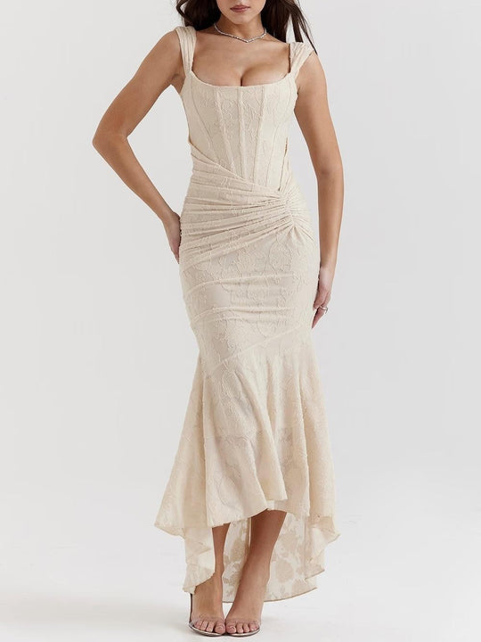 Damen nan eng anliegendes Korsett-Abendkleid mit integrierten Stäbchen, geraffter Wickelpassform und floraler Jacquardstruktur - Vittorelli