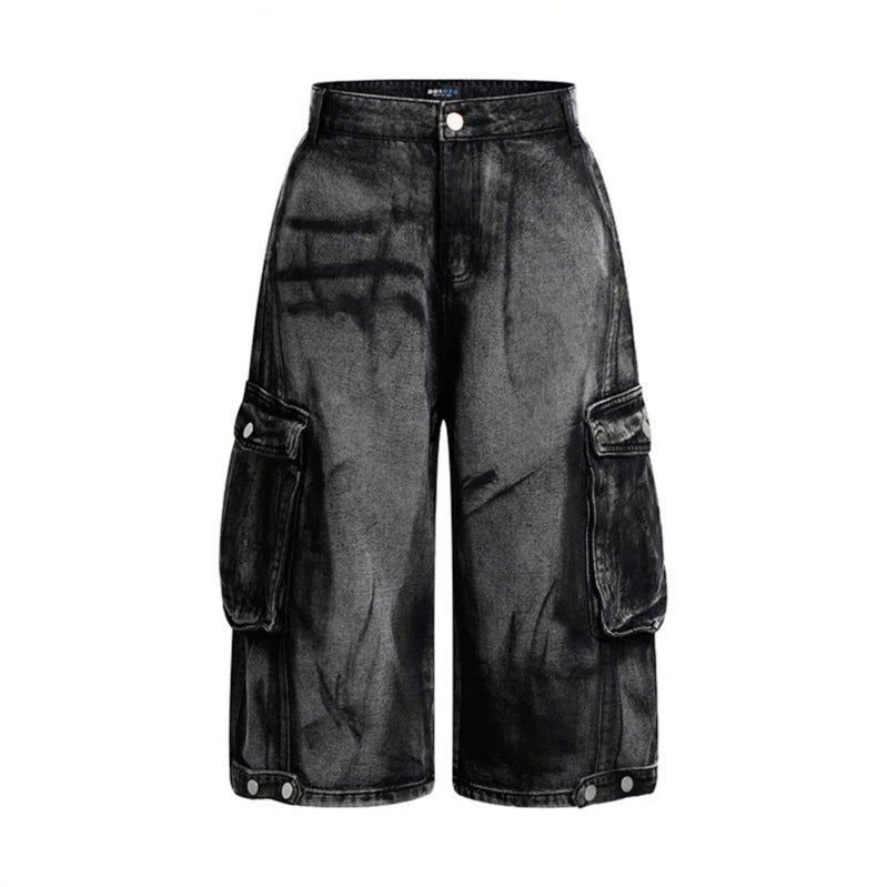 Damen High-Waist Denim-Cargo-Culotte mit weiten Beinen und aufgesetzten Taschen Nord Taschen