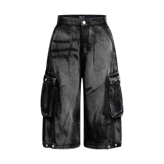 Damen High-Waist Denim-Cargo-Culotte mit weiten Beinen und aufgesetzten Taschen Nord Taschen