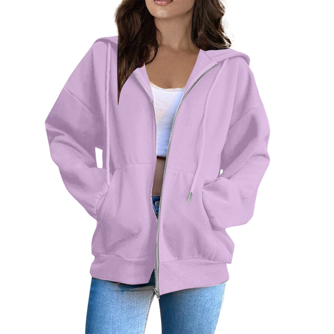 Damen nan lässige Kapuzenjacke mit durchgehendem Reißverschluss, Kängurutaschen und voluminösen Raglanärmeln Nord Taschen