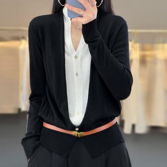 Damen Leichter Offener Feinstrick-Cardigan mit asymmetrischer Zipfelkante und taillierter Silhouette Nord Taschen