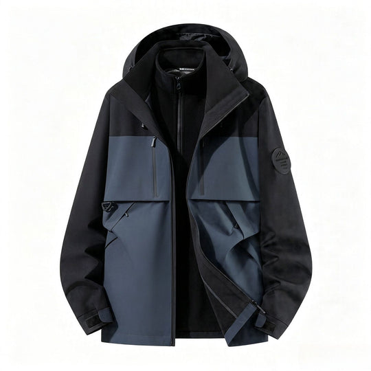 Herren dreilagige Softshell-Outdoorjacke mit herausnehmbarem Fleecefutter und Kapuze Nord Taschen