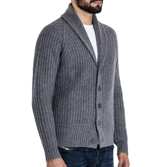 Herren Rippstrick-Cardigan mit Schalkragen und durchgehender Knopfleiste Nord Taschen