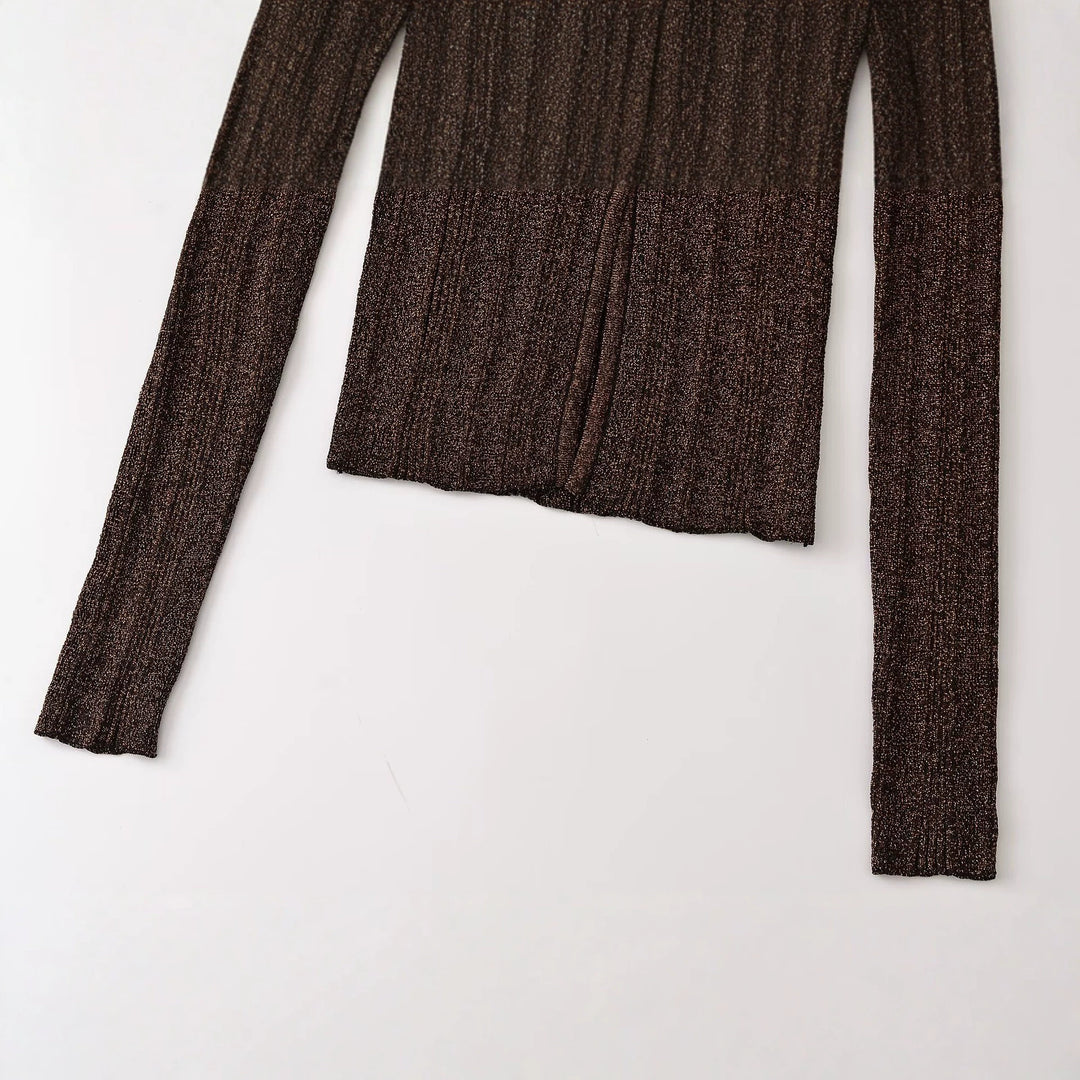 Damen Figurbetonter gerippter Feinstrick-Cardigan mit V‑Ausschnitt, Glanzfaden und Zierknopfleiste Nord Taschen