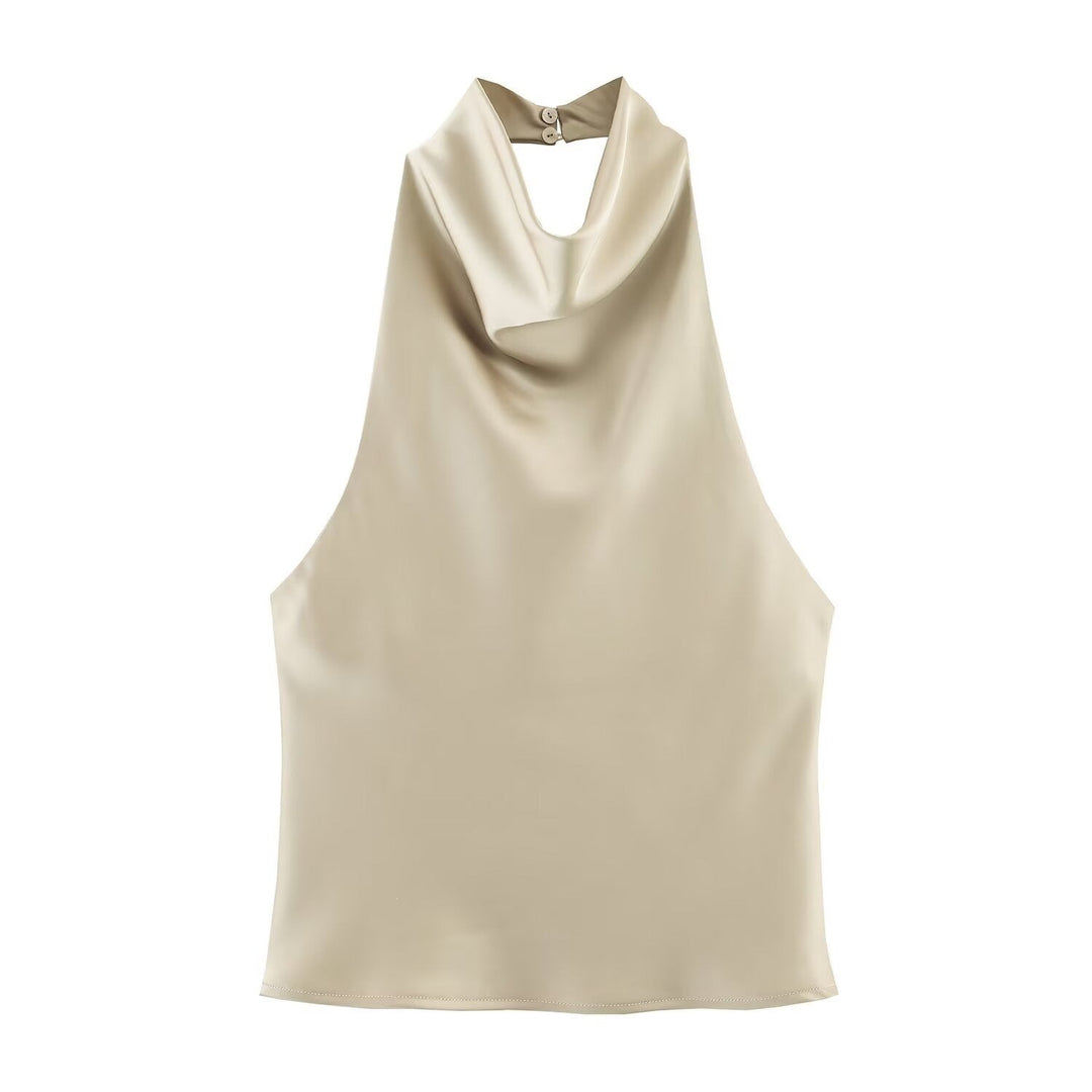 Damen elegantes Haltertop mit fließendem Schnitt und dekorativen Details