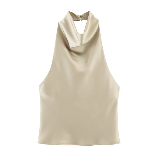 Damen elegantes Haltertop mit fließendem Schnitt und dekorativen Details