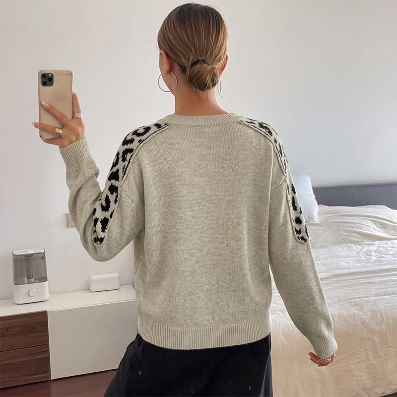 Damen Oversize Strickpullover mit Leo-Jacquard-Schultereinsätzen Nord Taschen