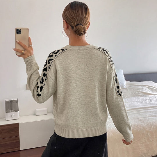 Damen Oversize Strickpullover mit Leo-Jacquard-Schultereinsätzen Nord Taschen