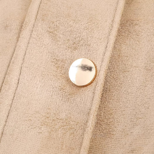 Damen Kurze Wildlederoptik-Jacke mit Stehkragen und Druckknopfleiste Nord Taschen