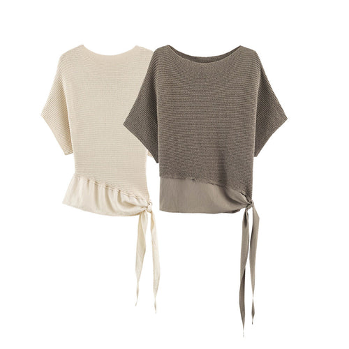 Damen Oversize-Feinstrick-Poncho mit asymmetrischem Saum und Bindeband Nord Taschen