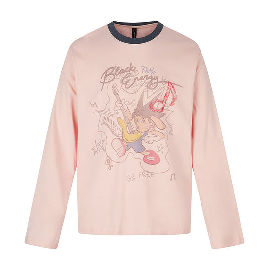 Damen Langarmshirt mit Comic-Gitarrenprint, Glitzerdetail und Kontrastkragen Nord Taschen