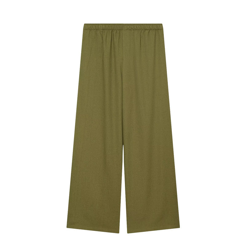 Damen Weite Palazzo-Hose mit elastischem Bund und fließendem Leinenmix Nord Taschen