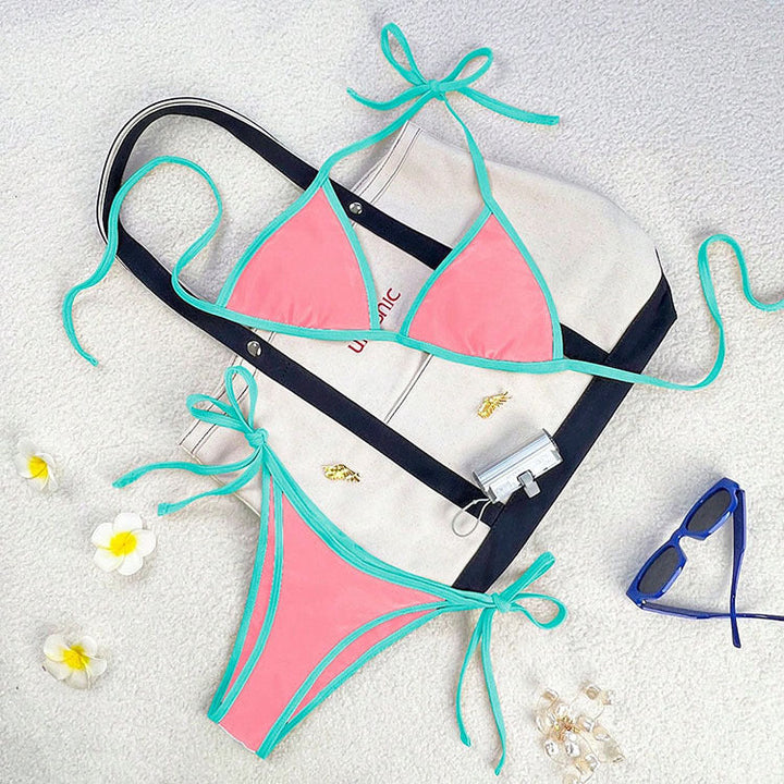 Damen Triangel-Bikini mit verspieltem Schnürdesign