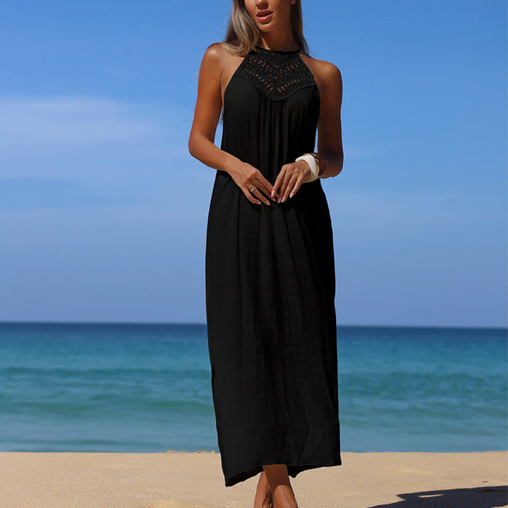 Damen lässiges Maxikleid mit gehäkeltem Oberteil