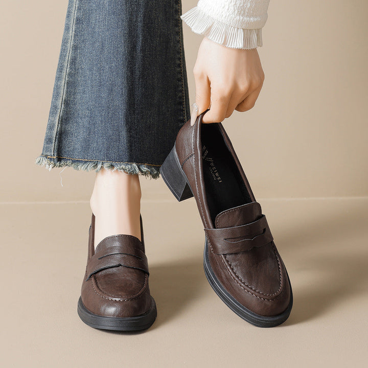 Damen Leder Slip-On-Pumps mit modischem Blockabsatz