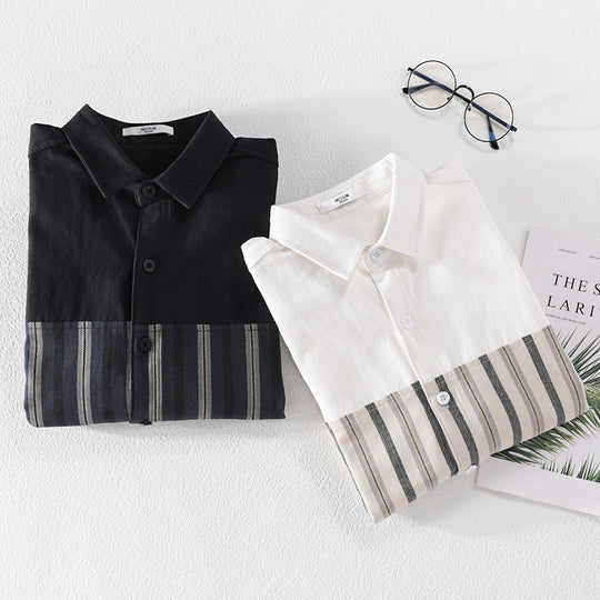 Herren Leichtes Baumwoll-Overshirt mit eingewebten Streifenpanelen und Kentkragen Nord Taschen