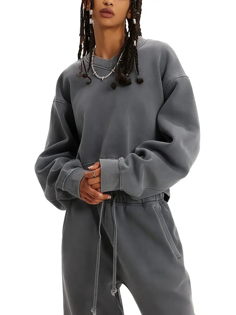 Damen Boxy-Sweatshirt mit überschnittener Schulter, verlängertem Rückenteil und brushed Fleece Nord Taschen