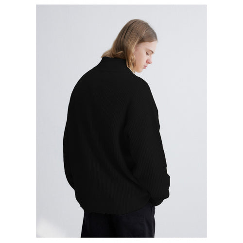 Herren Oversized-Rippenstrick Halbzip-Pullover mit Stehkragen Nord Taschen