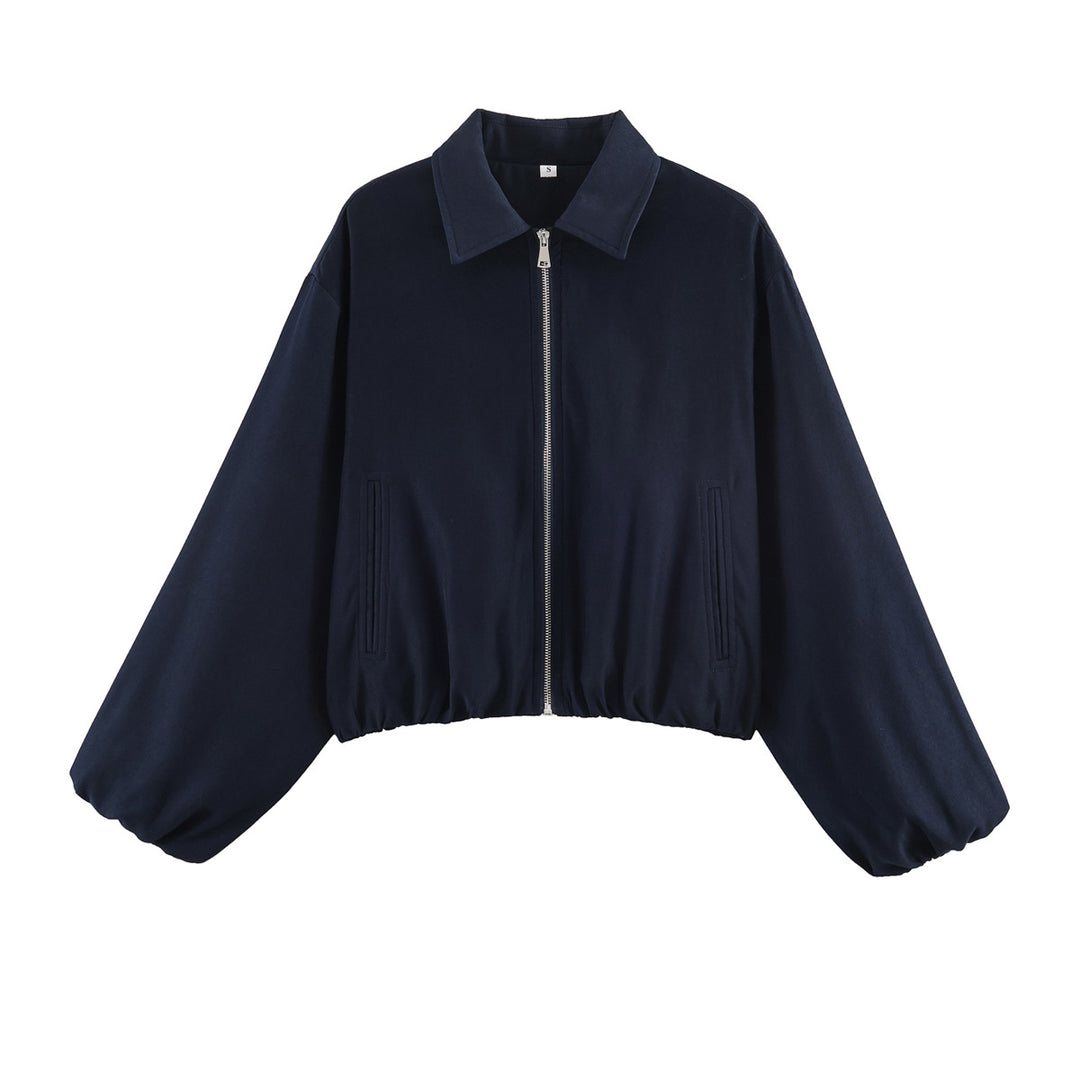 Damen Kurzjacke im Harrington‑Stil mit Polka‑Dot‑Muster, Ballonärmeln und elastischem Saum Nord Taschen