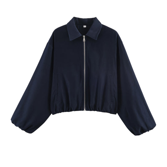 Damen Kurzjacke im Harrington‑Stil mit Polka‑Dot‑Muster, Ballonärmeln und elastischem Saum Nord Taschen