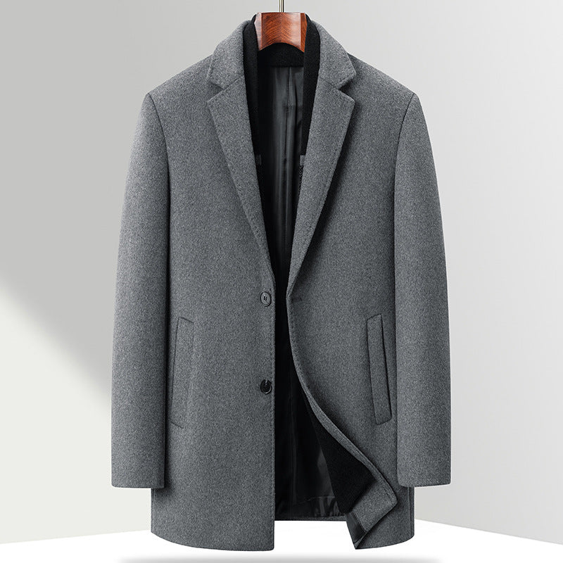 Herren Moderner Business-Übermantel aus Wollmischung mit schmalem Revers und Thermofutter Nord Taschen