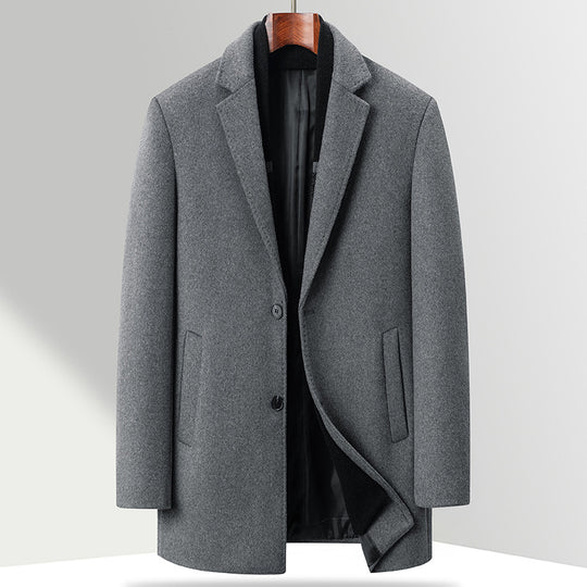Herren Moderner Business-Übermantel aus Wollmischung mit schmalem Revers und Thermofutter Nord Taschen