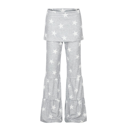 Damen Zweilagige Palazzo-Loungehose mit Rüschensäumen und Stern-Print Nord Taschen