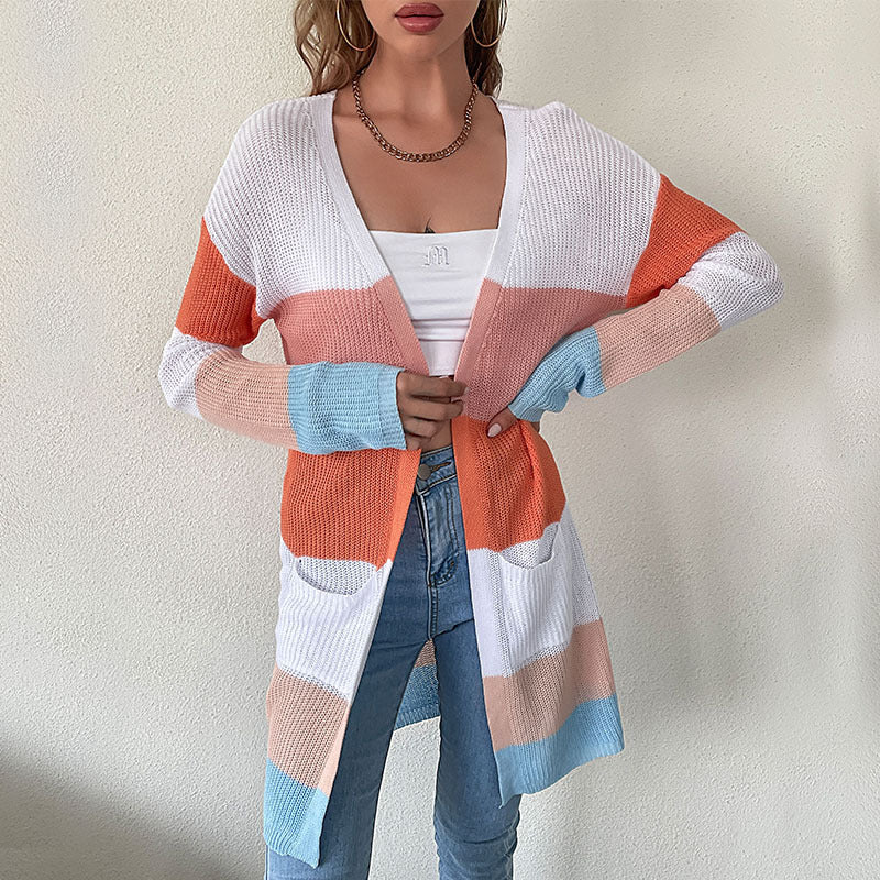Damen Gestreifter Strickcardigan Nord Taschen