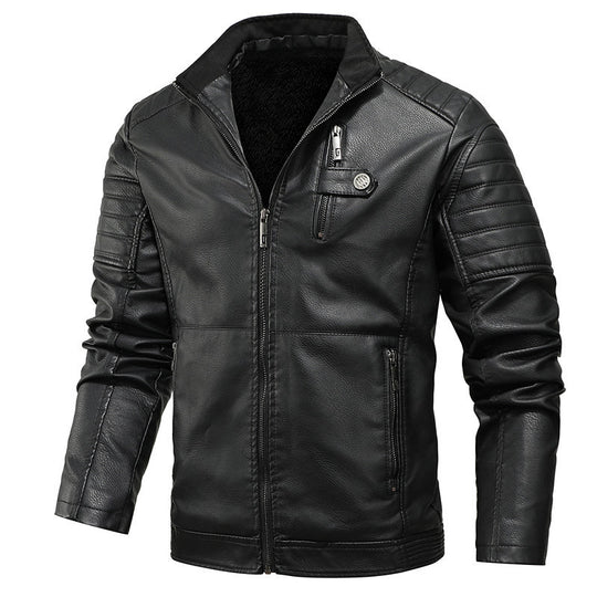 Herren schlanker Kunstleder‑Fieldblouson mit Stehkragen, Brustpattentaschen und Reißverschluss Nord Taschen