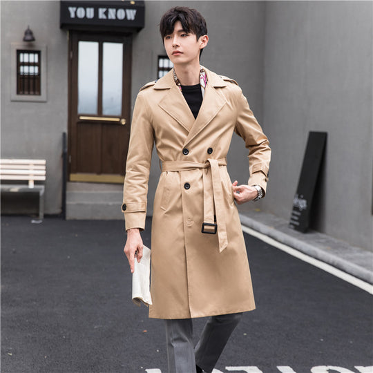 Herren Wasserabweisender Trenchcoat mit Doppelreihe, klassischem Revers und Taillengürtel Nord Taschen