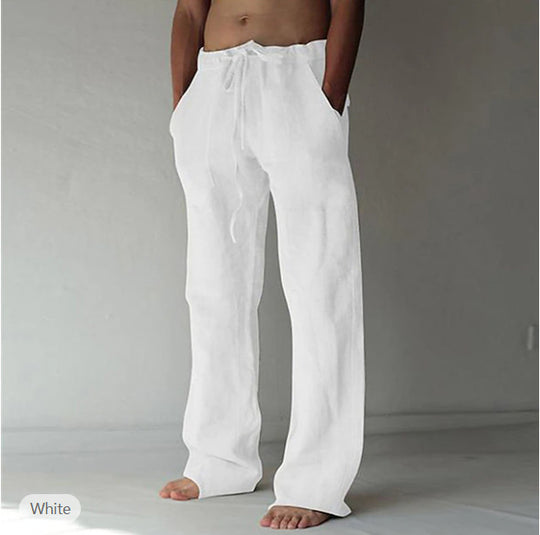 Herren Leinenhose mit weitem Schnitt Kordelzug und Seitentaschen Nord Taschen