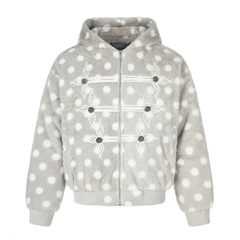 Damen Kapuzen-Fleecejacke im Bomberstil mit Polka‑Dot und dekorativen Froschknopf-Details Nord Taschen