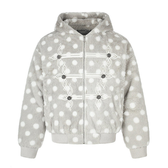 Damen Kapuzen-Fleecejacke im Bomberstil mit Polka‑Dot und dekorativen Froschknopf-Details Nord Taschen
