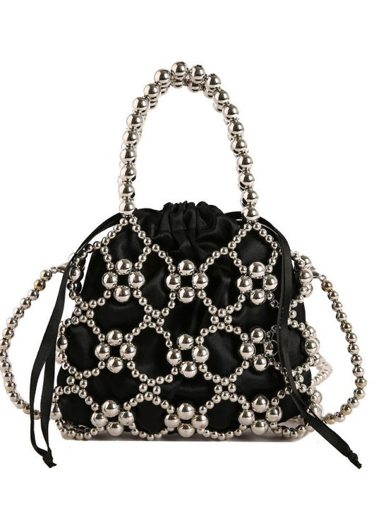 Damen elegante Beuteltasche mit dekorativen Perlen und Kordelzug Nord Taschen
