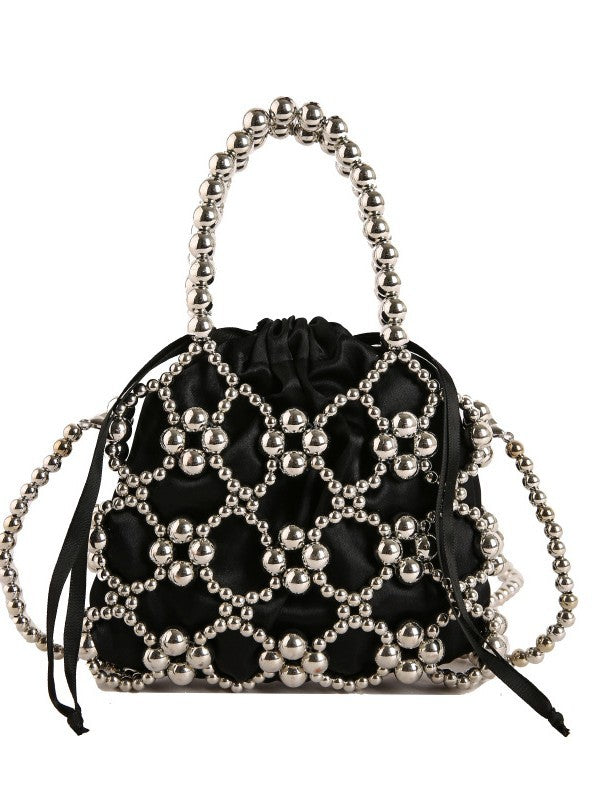 Damen elegante Beuteltasche mit dekorativen Perlen und Kordelzug Nord Taschen