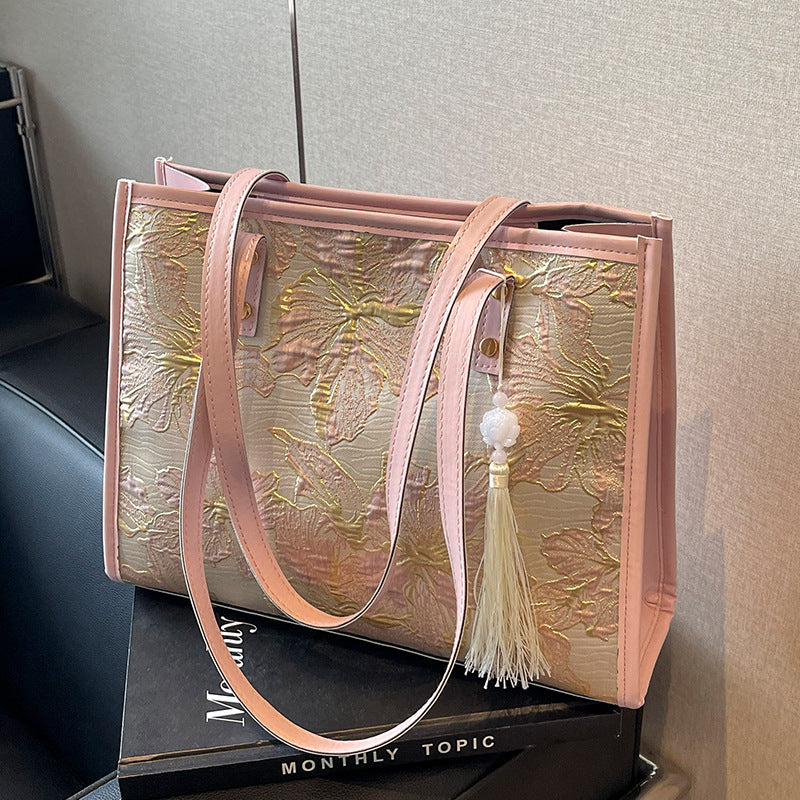 Damen Tragetasche mit floralem Stickdesign und elegantem Quastenanhänger Nord Taschen