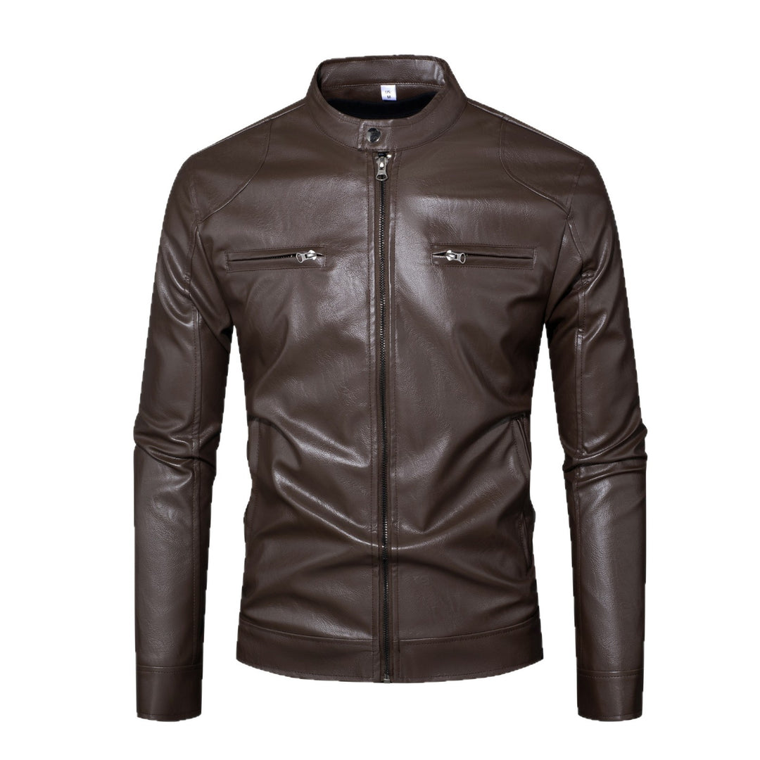 Herren Slim-Fit Lederjacke im Bikerstil mit Stehkragen, Reißverschlusstaschen und weichem Lammnappa Nord Taschen