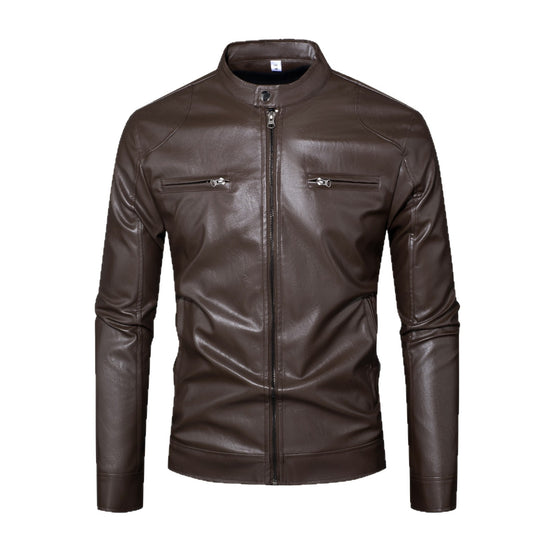 Herren Slim-Fit Lederjacke im Bikerstil mit Stehkragen, Reißverschlusstaschen und weichem Lammnappa Nord Taschen