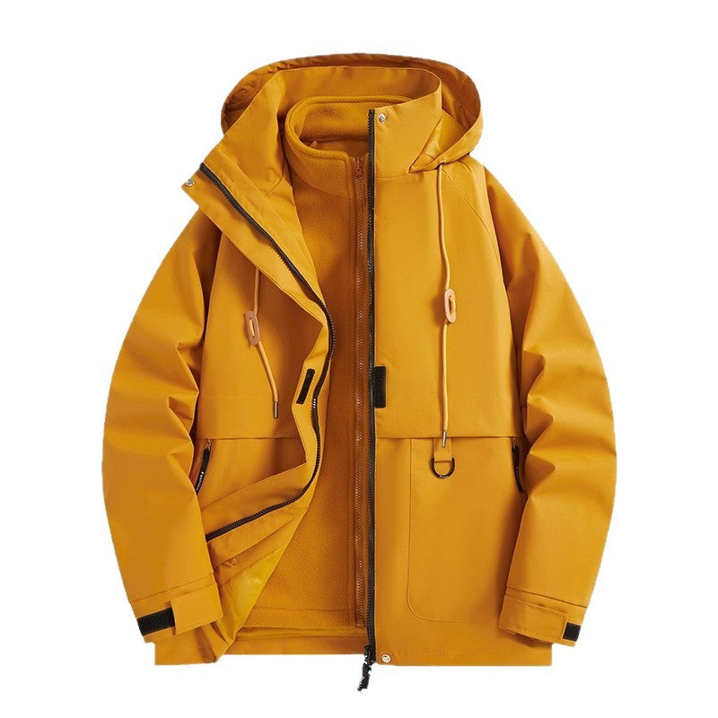 Herren Mehrlagige Softshell-Utilityjacke mit integriertem Fleece-Innenjackett, Kordelzugkapuze und Multifunktions-Taschen Nord Taschen