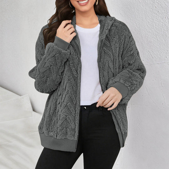 Damen Kapuzen-Teddyjacke mit Reißverschluss, weichem Plüsch und elastischem Bündchen Nord Taschen