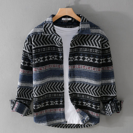 Herren Gestricktes Hemd-Overshirt im geometrischen Muster Nord Taschen