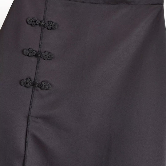 Damen Satin-Midirock mit hohem Bund, seitlichem Schlitz und dekorativen Froschverschlüssen Nord Taschen