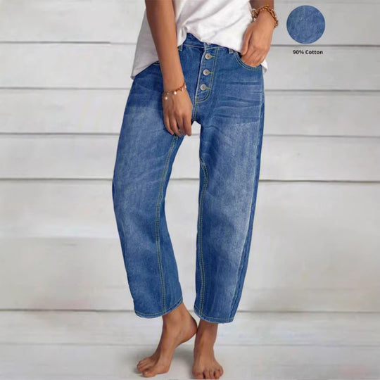 Damen Hochtaillierte Cropped-Jeans mit weiter Straight‑Leg-Passform Nord Taschen