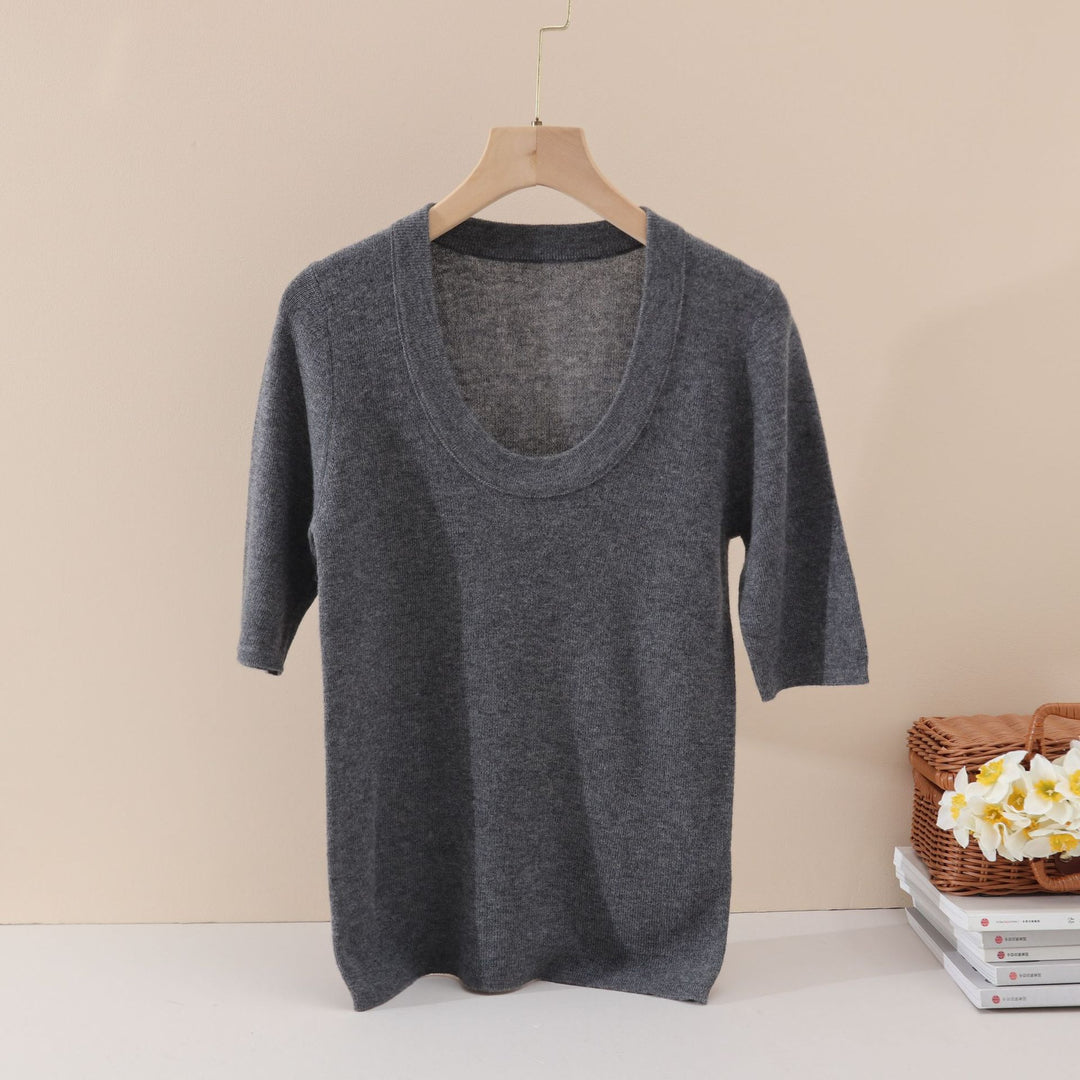 Damen Feines Feinstrick-Shirt mit tiefem Rundhals und dreiviertel Ärmeln Nord Taschen
