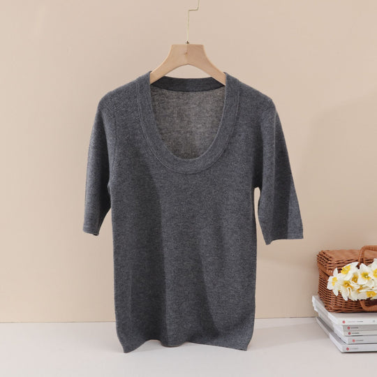 Damen Feines Feinstrick-Shirt mit tiefem Rundhals und dreiviertel Ärmeln Nord Taschen